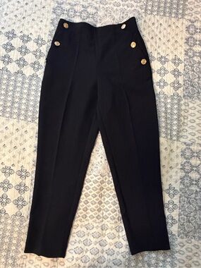 Zara High-Waist Black Women’s Dress Pants with Gold Button Detail